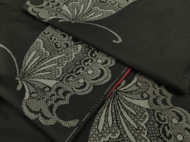 平和屋本店●極上 本場大島紬 地空 割込絣 舞蝶文 黒地 逸品 未使用 DZAB3043kh6