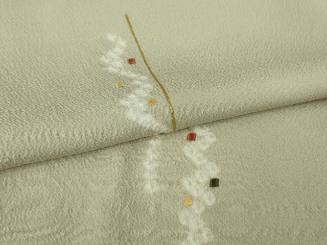平和屋着物■極上 道行コート ロング丈 刺繍 絞り 砂色地 金彩 鬼しぼ縮緬 羽裏・鮫小紋柄 逸品 DZAB3049kh6