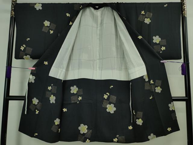 平和屋着物■極上 道行コート ロング丈 舞桜 濃紺地 金彩 反端付き 逸品 DZAB3053kh6