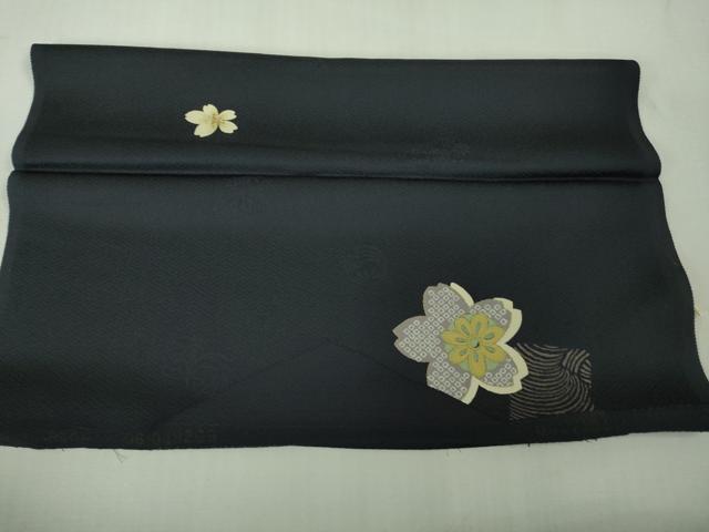 平和屋着物■極上 道行コート ロング丈 舞桜 濃紺地 金彩 反端付き 逸品 DZAB3053kh6