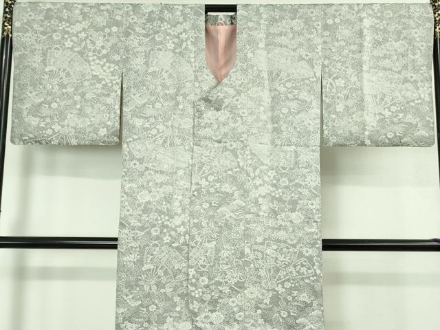 平和屋着物■極上 天目織 道行コート ロング丈 扇面花文 逸品 DZAB3056kh6