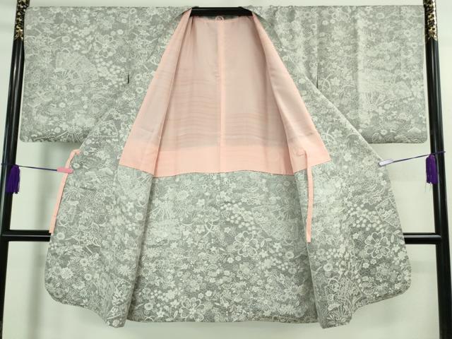 平和屋着物■極上 天目織 道行コート ロング丈 扇面花文 逸品 DZAB3056kh6