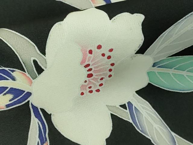 平和屋着物#極上 道中着 ロング丈 友禅 枝花文 黒地 逸品 未使用 DZAB3060kh6