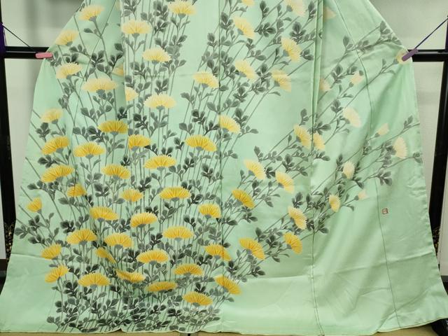平和屋本店●極上 京友禅作家 山田雅子 訪問着 菊 白緑色地 仮絵羽 逸品 DZAB3066kh6