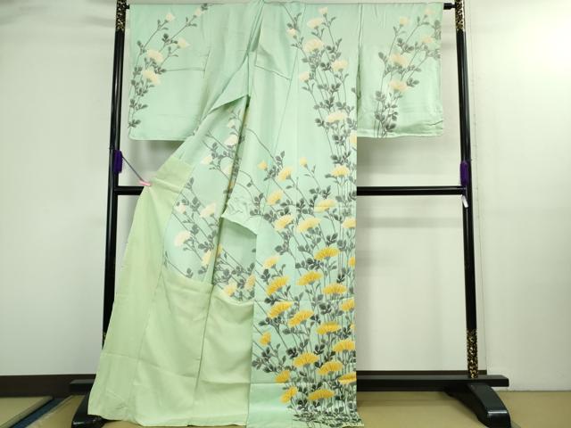 平和屋本店●極上 京友禅作家 山田雅子 訪問着 菊 白緑色地 仮絵羽 逸品 DZAB3066kh6