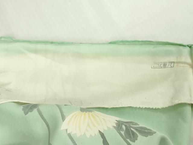 平和屋本店●極上 京友禅作家 山田雅子 訪問着 菊 白緑色地 仮絵羽 逸品 DZAB3066kh6