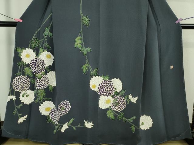 平和屋本店●超希少 東京友禅 久呂田明功 訪問着 菊 褐色地 金彩 鬼しぼ縮緬 逸品 未使用 DZAB3073kh6
