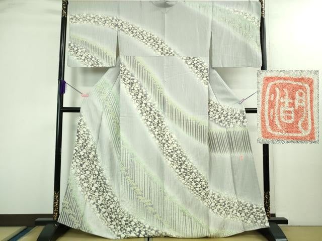 平和屋本店●極上 十日町 名門 滝泰謹製 中国三大刺繍 相良刺繍 訪問着 おぼろ染め 襲絞り 笹梅文 暈し染め 銀糸 逸品 DZAB3075kh6