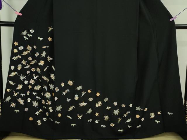 平和屋本店●極上 訪問着 総刺繍 宝尽くし 黒地 金糸 逸品 DZAB3077kh6