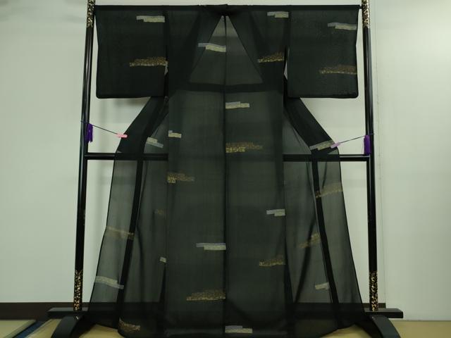 平和屋本店*極上 夏物 明石ちぢみ 印伝紬 名物裂 黒地 証紙付き 逸品 DZAB3079kh6