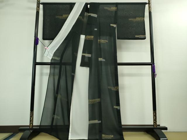 平和屋本店*極上 夏物 明石ちぢみ 印伝紬 名物裂 黒地 証紙付き 逸品 DZAB3079kh6
