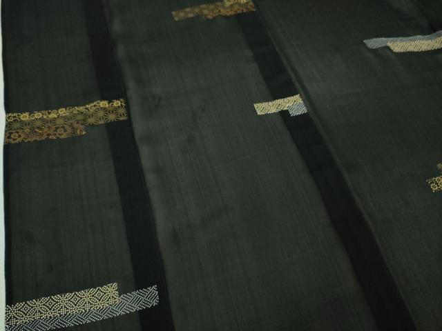平和屋本店*極上 夏物 明石ちぢみ 印伝紬 名物裂 黒地 証紙付き 逸品 DZAB3079kh6