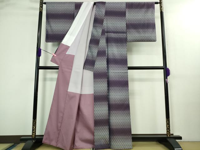 平和屋本店●超希少 日本工芸会正会員 秋山眞和 綾の手紬 手織 本藍染 花織 横段文 逸品 DZAB3088kh6