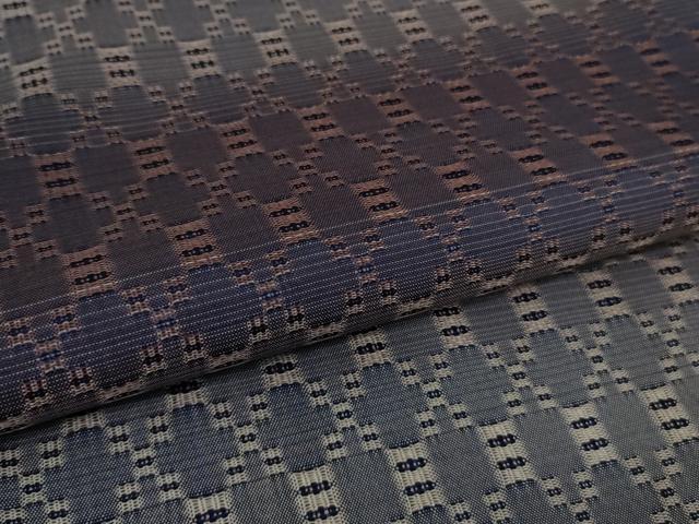 平和屋本店●超希少 日本工芸会正会員 秋山眞和 綾の手紬 手織 本藍染 花織 横段文 逸品 DZAB3088kh6