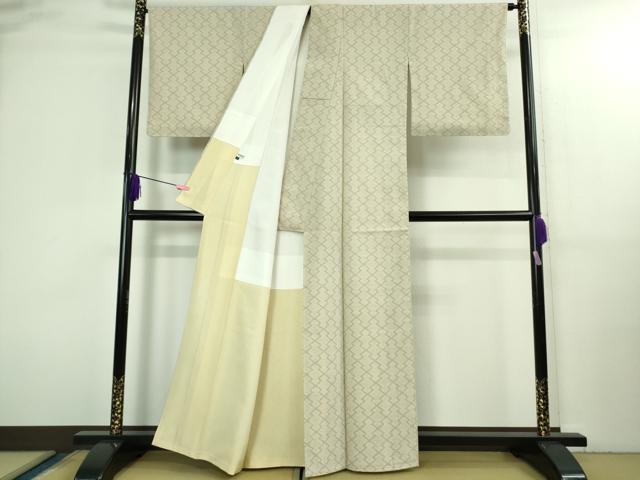 平和屋本店●極上 白鷹お召 置賜紬 110亀甲 白鷹板締絣 小松織物工房 小松紀夫 証紙付き 逸品 未使用 DZAB3089kh6