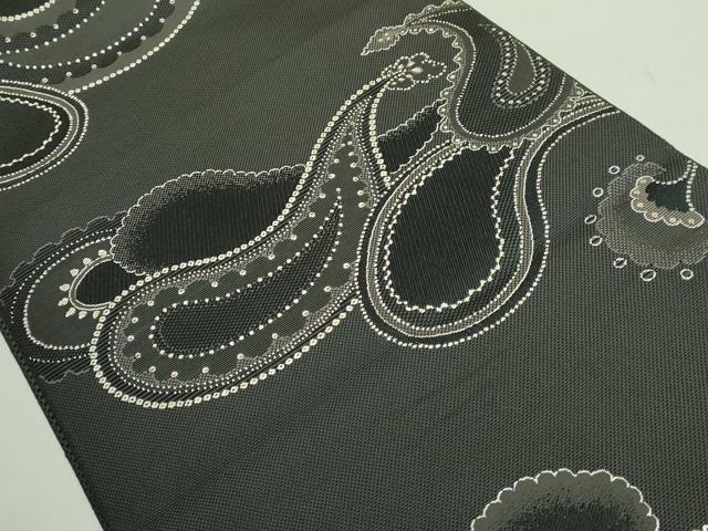 平和屋着物●極上 本場筑前博多織 八寸名古屋帯 ペイズリー 黒地 金糸 博多金ラベル 証紙付き 逸品 DZAB3102kh6