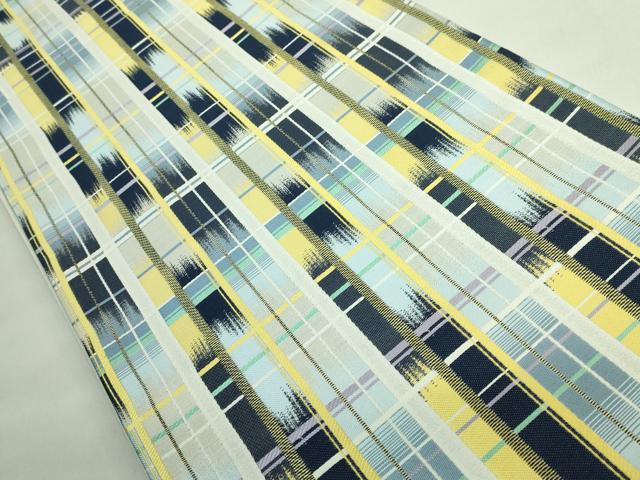 平和屋着物●極上 六通柄袋帯 格子 2400織 藍染 逸品 DZAB3107kh6