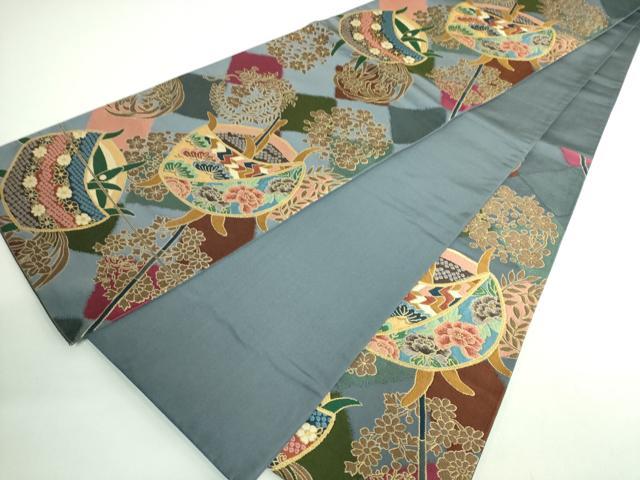平和屋着物●極上 西陣 白綾苑大庭 六通柄袋帯 糸車花文 金糸 逸品 DZAB3112kh6