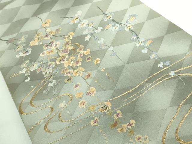 平和屋着物●極上 アンティーク 大正ロマン 太鼓柄袋帯 総手刺繍 流水蔦の葉文 金糸 逸品 DZAB3114kh6
