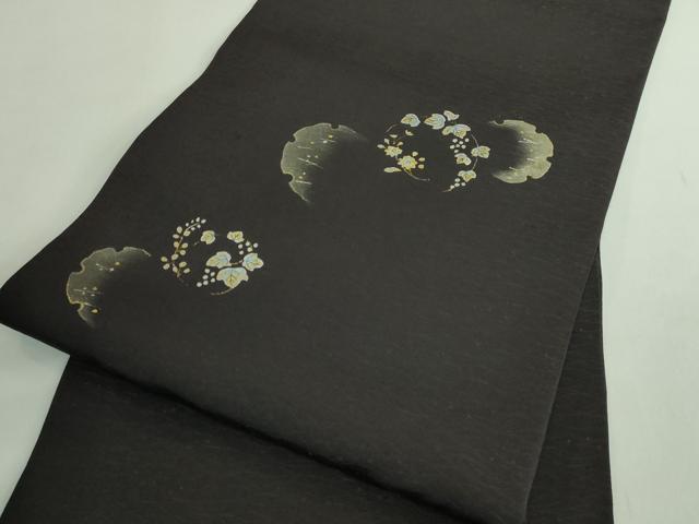 平和屋着物●極上 九寸名古屋帯 雪輪花丸文 金銀彩 羊羹色地 逸品 DZAB3134kh6