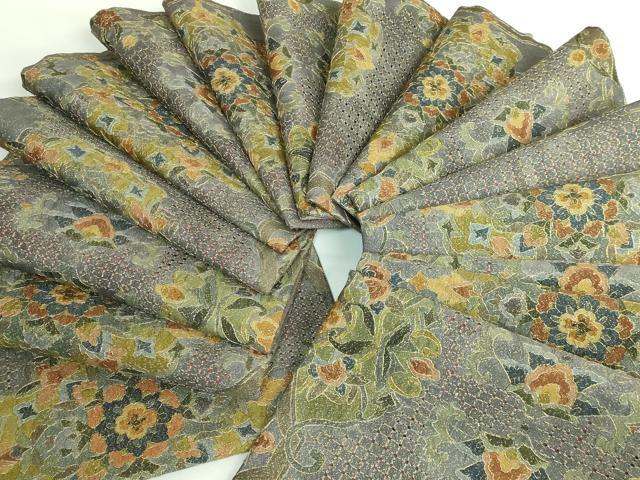 平和屋本店●極上 中国三大刺繍 スワトウ刺繍 汕頭刺繍 総刺繍 全通柄袋帯 正倉院花文 金糸 逸品 DZAB3139kh6