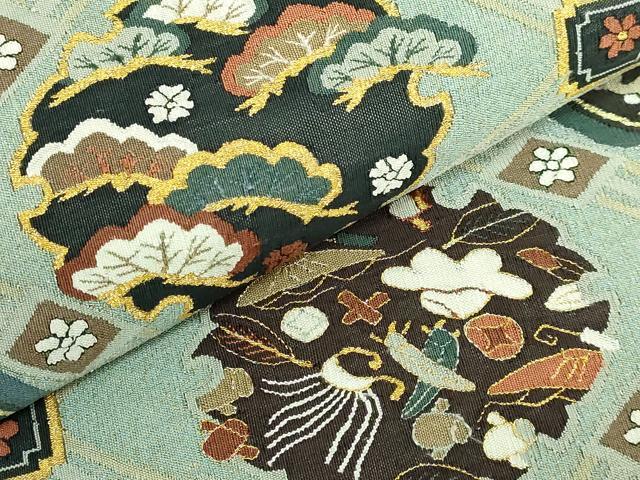 平和屋本店●極上 明綴れ 全通柄袋帯 格天井雪輪花文 金糸 逸品 DZAB3150kh6