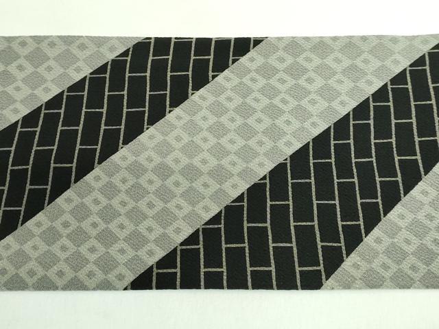 平和屋着物●極上 九寸名古屋帯 希少柄 火消し 纏 黒地 鬼しぼ縮緬 逸品 DZAB3155kh6
