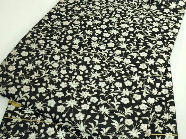 平和屋着物●極上 西陣 まいづる謹製 九寸名古屋帯 花唐草 黒地 逸品 未使用 DZAB3165kh6