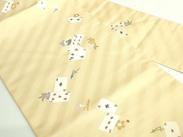 平和屋着物●極上 九寸名古屋帯 トランプ 吹き寄せ文 砥粉色地 逸品 未使用 DZAB3167kh6