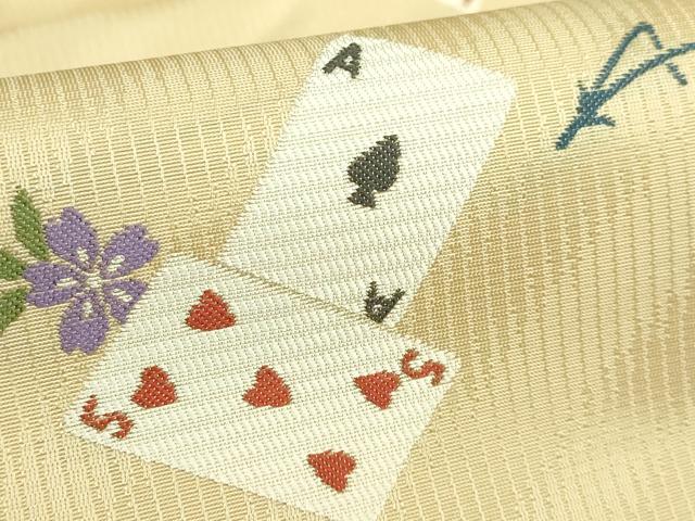 平和屋着物●極上 九寸名古屋帯 トランプ 吹き寄せ文 砥粉色地 逸品 未使用 DZAB3167kh6