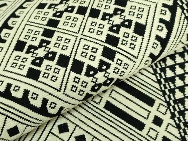 平和屋本店●極上 八寸名古屋帯 こぎん刺し 菱 黒地 逸品 DZAB3175kh6