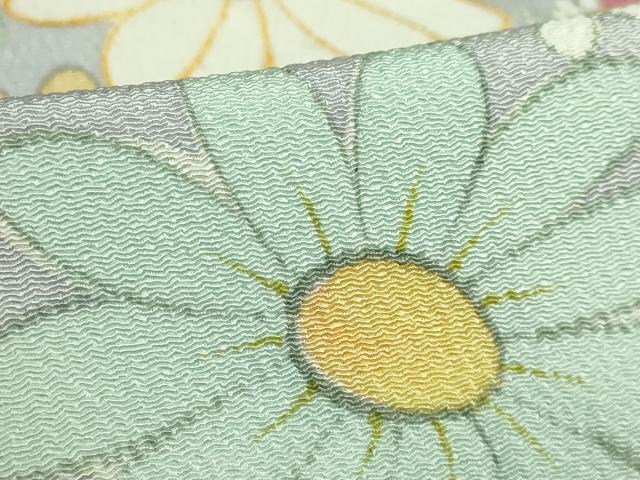 平和屋本店●希少 染色作家 山本由季 九寸開き名古屋帯 手描き 草花文 鬼しぼ縮緬 白鼠色地 逸品 DZAB3176kh6