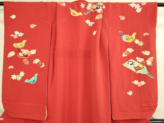 平和屋本店∵極上 女の子 十三参り 子供 祝着 駒刺繍 羽子板 鳥 舞花 金彩 鬼しぼ縮緬 逸品 DZAB3208kh6