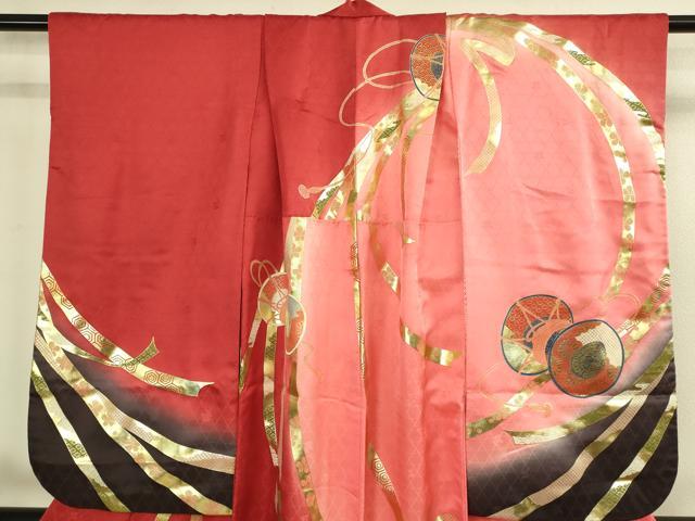 平和屋本店∵極上 女の子 十三参り 子供 祝着 鼓吉祥花文 暈し染め 金彩 逸品 DZAB3209kh6