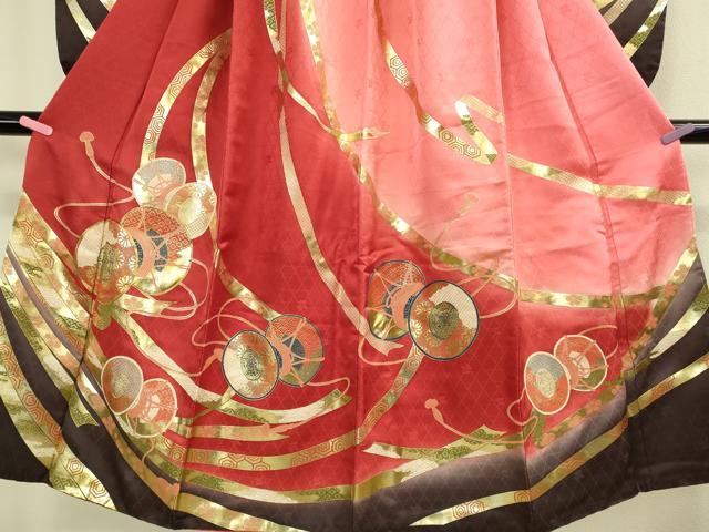 平和屋本店∵極上 女の子 十三参り 子供 祝着 鼓吉祥花文 暈し染め 金彩 逸品 DZAB3209kh6