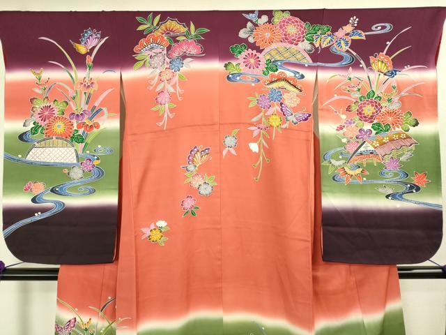 平和屋本店∵極上 女の子 十三参り 子供 祝着 紅型 流水花蝶文 暈し染め 逸品 DZAB3211kh6