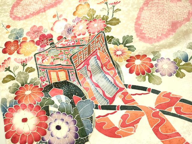 平和屋本店∵極上 女の子 十三参り 子供 祝着 絞り 御所車花文 金彩 逸品 DZAB3214kh6