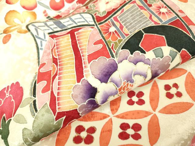 平和屋本店∵極上 女の子 十三参り 子供 祝着 絞り 御所車花文 金彩 逸品 DZAB3214kh6