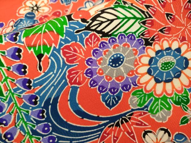平和屋本店∵極上 女の子 十三参り 子供 祝着 紅型 流水花文 オンワード樫山 逸品 DZAB3218kh6
