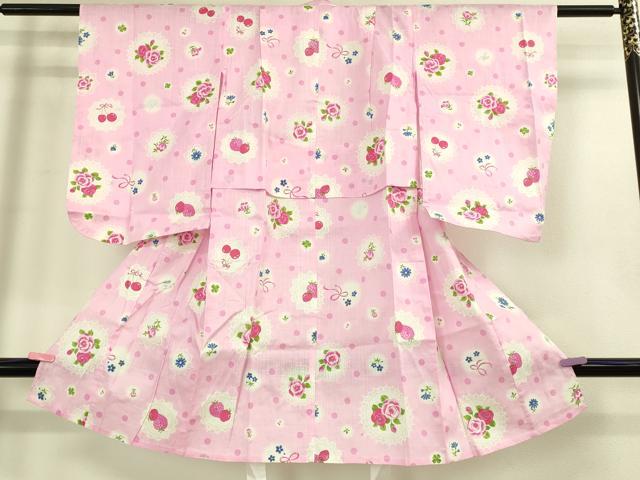 平和屋本店∴極上 夏物 子供 女の子 浴衣 松田聖子 SEIKOMATSUDA 苺 さくらんぼ 薔薇 銀彩 逸品 DZAB3220kh6