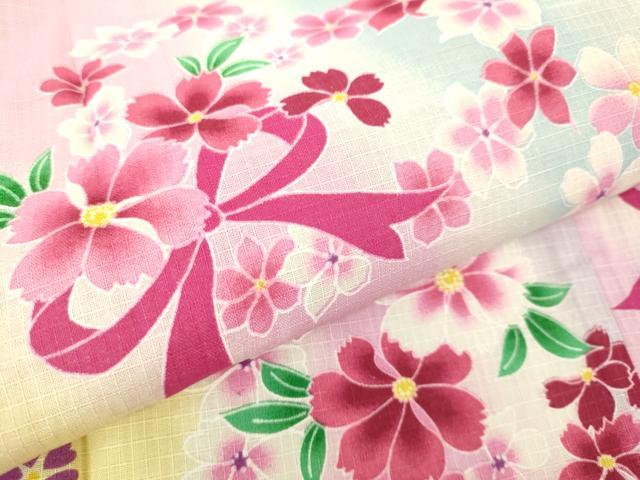 平和屋本店∴極上 夏物 子供 女の子 浴衣 綿紅梅 リボン 舞花 暈し染め 逸品 DZAB3224kh6