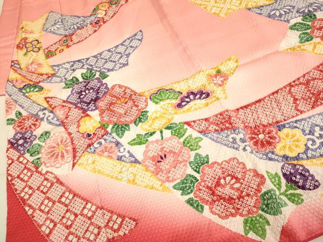平和屋本店∵極上 女の子 十三参り 子供 祝着・襦袢(半衿刺繍)セット 駒刺繍 束ね熨斗 吉祥花松文 暈し染め 逸品 DZAB3232kh6