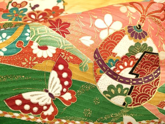 平和屋本店∵極上 女の子 十三参り 子供 祝着・袋帯・しごきセット 駒刺繍 舞蝶鈴花文 暈し染め 金彩 逸品 DZAB3241kh6