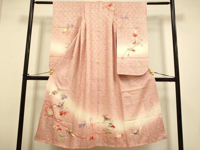 平和屋本店∵極上 女の子 十三参り 子供 祝着・襦袢セット 刺繍 絞り 檜扇飛鶴 松竹梅 暈し染め 金銀糸 逸品 DZAB3247kh6