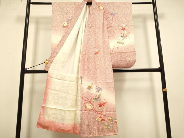 平和屋本店∵極上 女の子 十三参り 子供 祝着・襦袢セット 刺繍 絞り 檜扇飛鶴 松竹梅 暈し染め 金銀糸 逸品 DZAB3247kh6