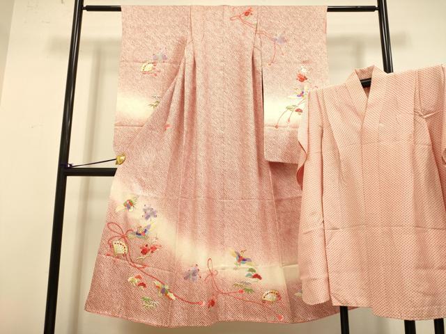 平和屋本店∵極上 女の子 十三参り 子供 祝着・襦袢セット 刺繍 絞り 檜扇飛鶴 松竹梅 暈し染め 金銀糸 逸品 DZAB3247kh6