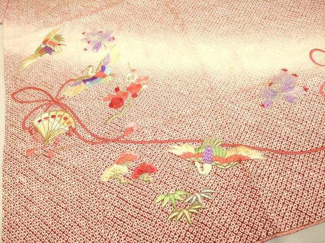平和屋本店∵極上 女の子 十三参り 子供 祝着・襦袢セット 刺繍 絞り 檜扇飛鶴 松竹梅 暈し染め 金銀糸 逸品 DZAB3247kh6