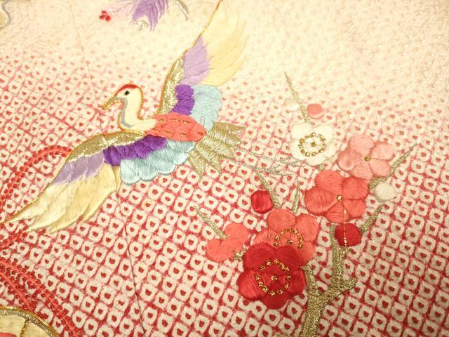 平和屋本店∵極上 女の子 十三参り 子供 祝着・襦袢セット 刺繍 絞り 檜扇飛鶴 松竹梅 暈し染め 金銀糸 逸品 DZAB3247kh6