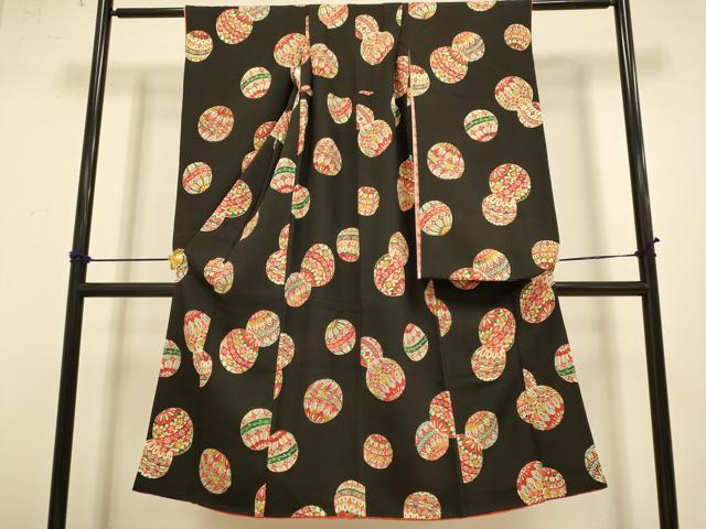 平和屋本店∵極上 女の子 十三参り 子供 祝着 型染 毬 黒地 逸品 DZAB3251kh6