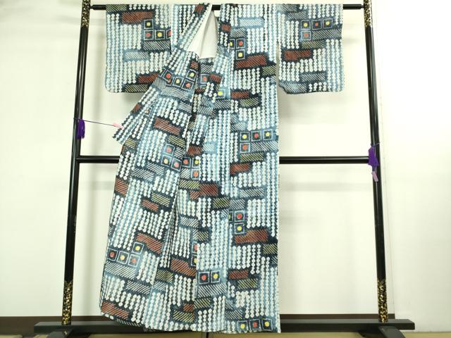 平和屋着物∴極上 夏物 浴衣 有松鳴海絞り 幾何学文様 綿 逸品 DZAB3256kh6